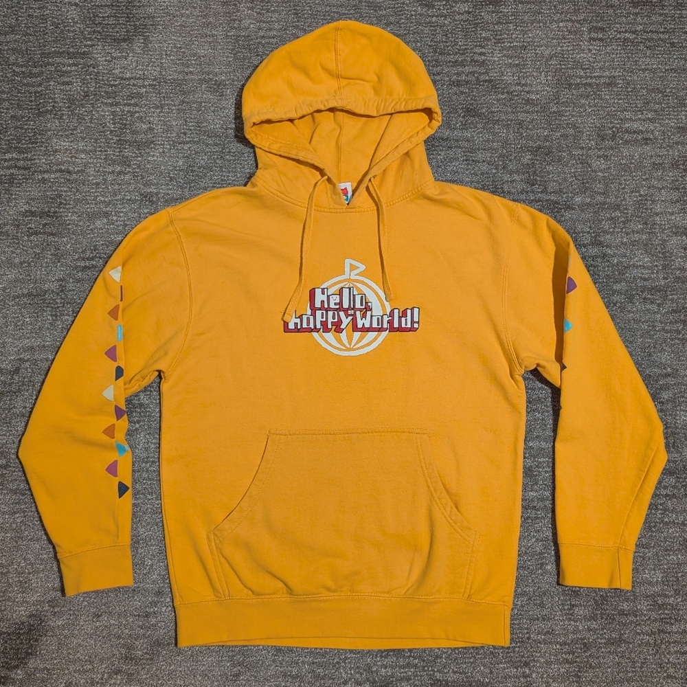OMOCAT Graphic Hello Happy World Anime Queen Yellow Hoodie - Medium